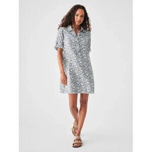 FAHERTY Penny Linen Dress‎ In Blue Indigo Echo Floral Size XS